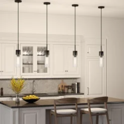 Lance 3.5" Wide Pendant With Glass Shade In Blackened Steel/Seeded -office furniture sale 899de222c52651a5bcc5c0debca7bafe28