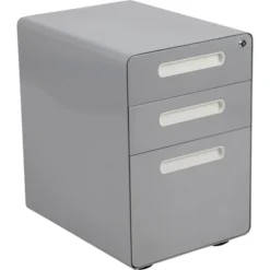 Wren Ergonomic 3-Drawer Mobile Locking Filing Cabinet With Anti-Tilt Mechanism And Hanging Drawer For Legal & Letter Files, Gray