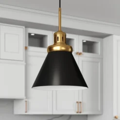 Zeno 12" Wide Pendant With Metal Shade In Brushed Brass/Blackened Bronze -office furniture sale 89d196a590b5c9773fade0bb198c4b9556