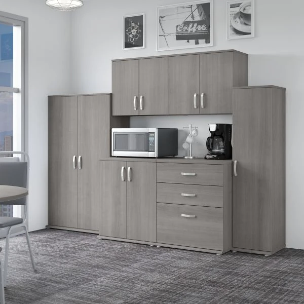 Bush Business Furniture Universal 108W 6 Piece Modular Storage Set With Floor And Wall Cabinets In Platinum Gray 3 Bush Business Furniture Universal 108W 6 Piece Modular Storage Set With Floor And Wall Cabinets In Platinum Gray - Image 3