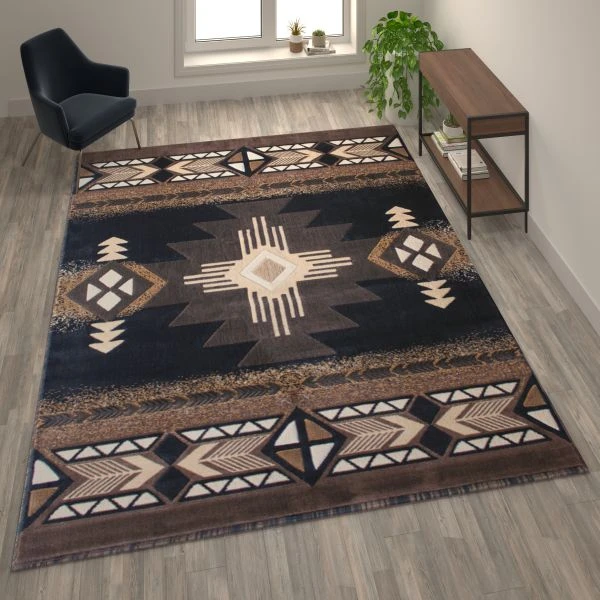 Mohave Collection 8' X 10' Black Traditional Southwestern Style Area Rug - Olefin Fibers With Jute Backing 1 Mohave Collection 8' X 10' Black Traditional Southwestern Style Area Rug - Olefin Fibers With Jute Backing