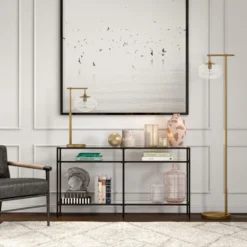 Blume 25" Tall Arc Table Lamp With Glass Shade In Brushed Brass/Seeded -office furniture sale 8ab876d1694530d1d1de065f9a856f63b3