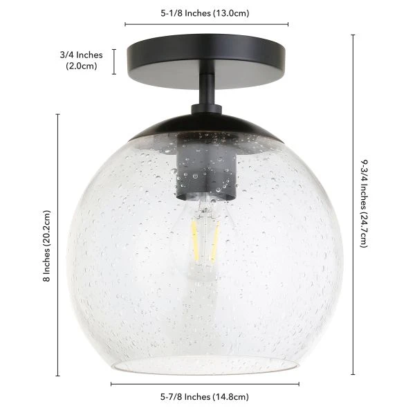 Bartlett 9" Wide Semi Flush Mount With Glass Shade In Matte Black/Seeded 7 Bartlett 9" Wide Semi Flush Mount With Glass Shade In Matte Black/Seeded - Image 7