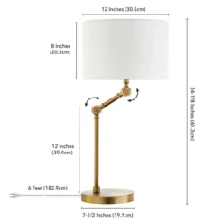 Lucas Height-Adjustable Table Lamp With Fabric Shade In Brushed Brass/White -office furniture sale 8b761d4b324c2e2fdd2d6cbac8c9e967ed