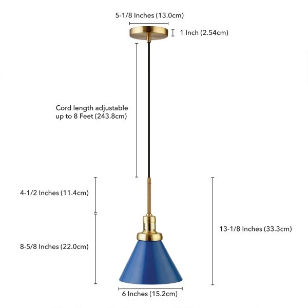 Zeno 8.5" Wide Pendant With Metal Shade In Blue/Brass/Blue 7 Zeno 8.5" Wide Pendant With Metal Shade In Blue/Brass/Blue - Image 7