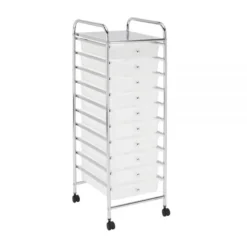 10-Drawer Mobile Cart, 35-13/16”H X 12-5/8”W X 14-3/8”D, White/Chrome