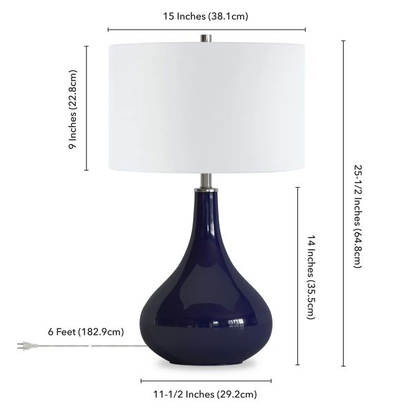 Mirabella 25.5" Tall Table Lamp With Fabric Shade In Navy Blue Glass/White 5 Mirabella 25.5" Tall Table Lamp With Fabric Shade In Navy Blue Glass/White - Image 5
