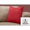 Monarch Specialties Pillows, 18 X 18 Square, Insert Included, Decorative Throw, Accent, Sofa, Couch, Bedroom, Red Hypoallergenic Polyester, Modern