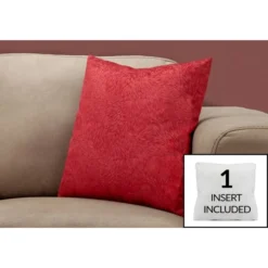 Monarch Specialties Pillows, 18 X 18 Square, Insert Included, Decorative Throw, Accent, Sofa, Couch, Bedroom, Red Hypoallergenic Polyester, Modern