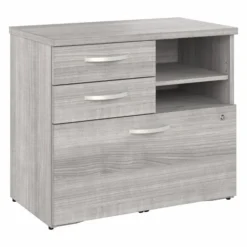 Bush Business Furniture Hybrid Office Storage Cabinet With Drawers And Shelves In Platinum Gray
