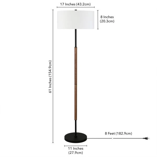 Simone 2-Light Floor Lamp With Fabric Shade In Blackened Bronze/Rustic Oak/White 2 Simone 2-Light Floor Lamp With Fabric Shade In Blackened Bronze/Rustic Oak/White - Image 2