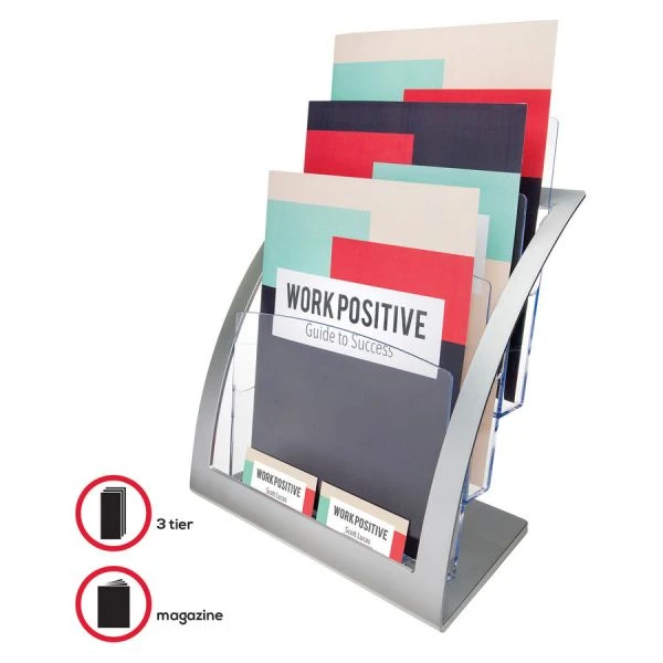 Deflecto 3-Tier Literature Holder, Leaflet Size, 11.25w X 6.94d X 13.31h, Silver 4 Deflecto 3-Tier Literature Holder, Leaflet Size, 11.25w X 6.94d X 13.31h, Silver - Image 4