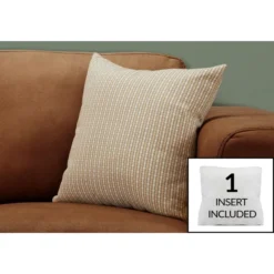 Monarch Specialties Pillows, 18 X 18 Square, Insert Included, Decorative Throw, Accent, Sofa, Couch, Bedroom, Brown Hypoallergenic Polyester, Modern