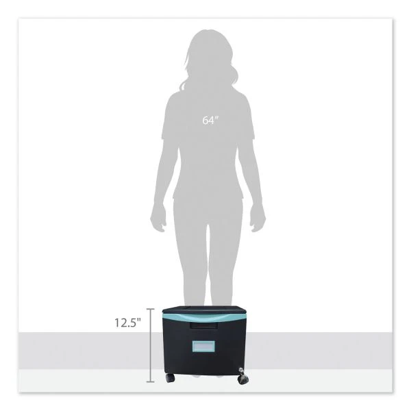 Storex Single-Drawer Mobile Filing Cabinet, 1 Legal/Letter-Size File Drawer, Black/Teal, 14.75" X 18.25" X 12.75" 2 Storex Single-Drawer Mobile Filing Cabinet, 1 Legal/Letter-Size File Drawer, Black/Teal, 14.75" X 18.25" X 12.75" - Image 2