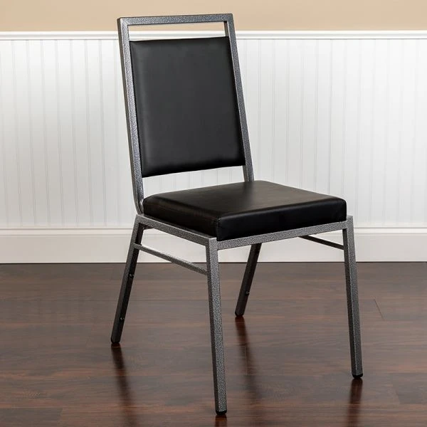 HERCULES Series Square Back Stacking Banquet Chair In Black Vinyl With Silvervein Frame 3 HERCULES Series Square Back Stacking Banquet Chair In Black Vinyl With Silvervein Frame - Image 3
