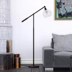 Dardan 60.62" Tall Floor Lamp With Glass Shade In Blackened Bronze/Seeded -office furniture sale 8db016d3fdb4eaca2ee440ee0c5db17275