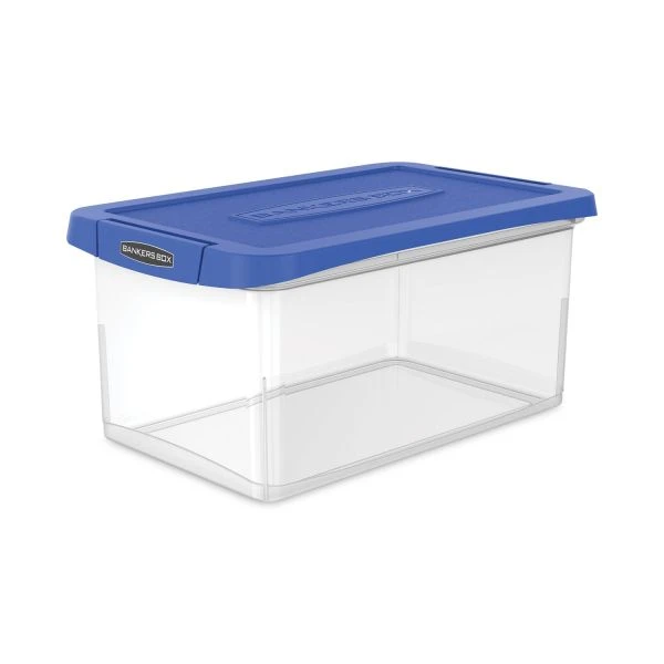 Bankers Box Latch Lid Storage Bin, 22.38" X 14.19" X 10.63", Clear/Blue 1 Bankers Box Latch Lid Storage Bin, 22.38" X 14.19" X 10.63", Clear/Blue