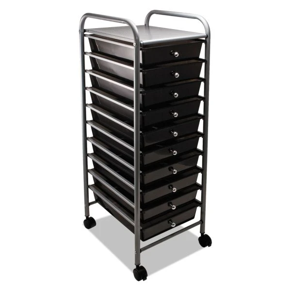 Advantus Portable Drawer Organizer, Metal, 1 Shelf, 10 Drawers, 13" X 15.38" X 37.75", Matte Gray/Smoke 1 Advantus Portable Drawer Organizer, Metal, 1 Shelf, 10 Drawers, 13" X 15.38" X 37.75", Matte Gray/Smoke
