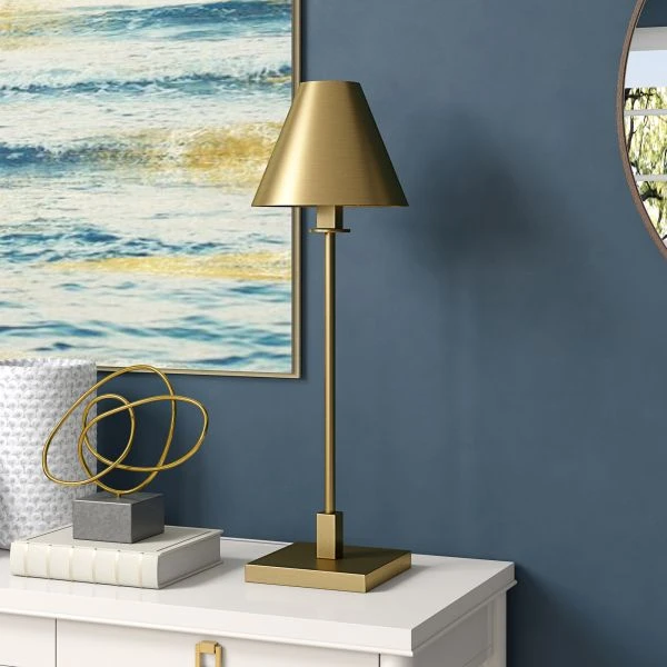 Clement 28" Tall Table Lamp With Metal Shade In Brass/Brass 5 Clement 28" Tall Table Lamp With Metal Shade In Brass/Brass - Image 5