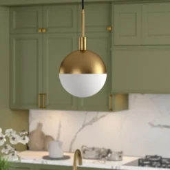 Orb 8" Wide Small Pendant With Glass Shade In Brass/White Milk -office furniture sale 8f0c6b620bec07ac639b345a0312f57486