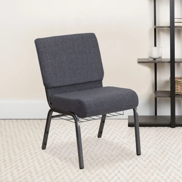 Flash Furniture HERCULES Series 21'' Wide Dark Gray Fabric Church Chair With 4'' Thick Seat, Book Rack - Silver Vein Frame 1 Flash Furniture HERCULES Series 21'' Wide Dark Gray Fabric Church Chair With 4'' Thick Seat, Book Rack - Silver Vein Frame