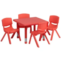 Flash Furniture 24'' Square Adjustable Red Plastic Activity Table Set With 4 School Stack Chairs