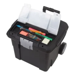 Storex Premium Mobile File Transport Box With Telescoping Handle And Organizer Tray, Letter Files, 15" X 16.38" X 14.25", Black/Gray -office furniture sale 9003978a4b925fd1097add519ba7b48e2a