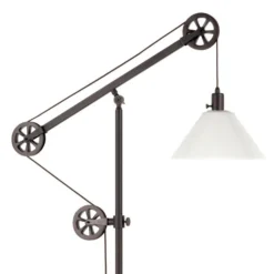 Descartes Pulley System Floor Lamp With Glass Shade In Blackened Bronze/White -office furniture sale 900adf2ca2bbafc3bee9920769bc708434