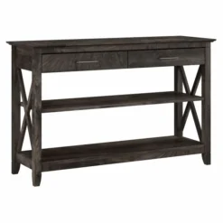 Bush Furniture Key West Console Table With Drawers And Shelves In Dark Gray Hickory