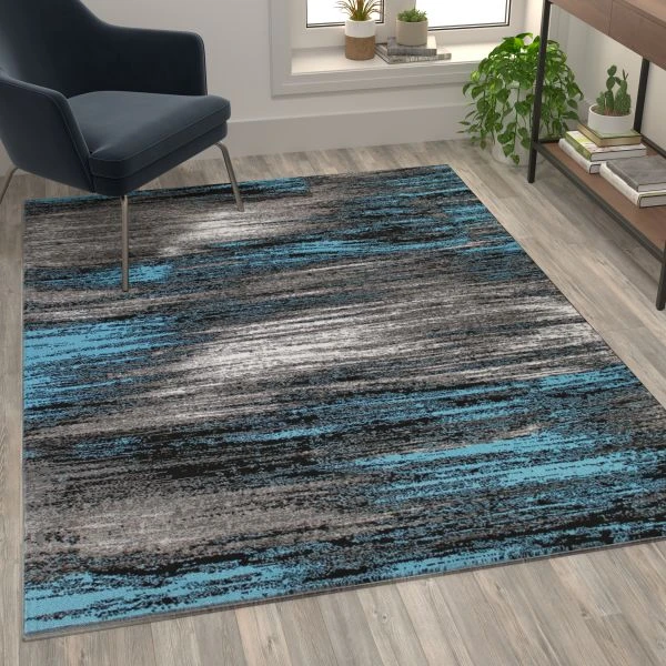 Rylan Collection 5' X 7' Blue Scraped Design Area Rug - Olefin Rug With Jute Backing - Living Room, Bedroom, Entryway 1 Rylan Collection 5' X 7' Blue Scraped Design Area Rug - Olefin Rug With Jute Backing - Living Room, Bedroom, Entryway