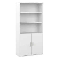 Bush Business Furniture Hybrid Tall 5 Shelf Bookcase With Doors In White