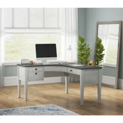 Whalen Lagron 60"W Wood L-Desk, Arctic White/Shadow Gray -office furniture sale 902895b90537ce21df66bd7f08c4ac38a8