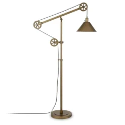 Descartes Pulley System Floor Lamp With Metal Shade In Antique Brass/Antique Brass