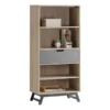 Nashira 61"H 4-Shelf Bookcase With Drawer, Light Oak/Gray