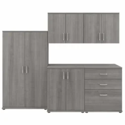 Bush Business Furniture Universal 92W 5 Piece Modular Storage Set With Floor And Wall Cabinets In Platinum Gray