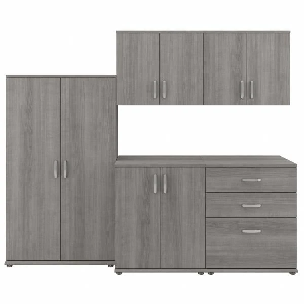 Bush Business Furniture Universal 92W 5 Piece Modular Storage Set With Floor And Wall Cabinets In Platinum Gray 1 Bush Business Furniture Universal 92W 5 Piece Modular Storage Set With Floor And Wall Cabinets In Platinum Gray