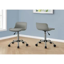 Monarch Specialties Office Chair, Adjustable Height, Swivel, Ergonomic, Computer Desk, Work, Juvenile, Grey Leather Look, Grey Metal, Contemporary, Modern