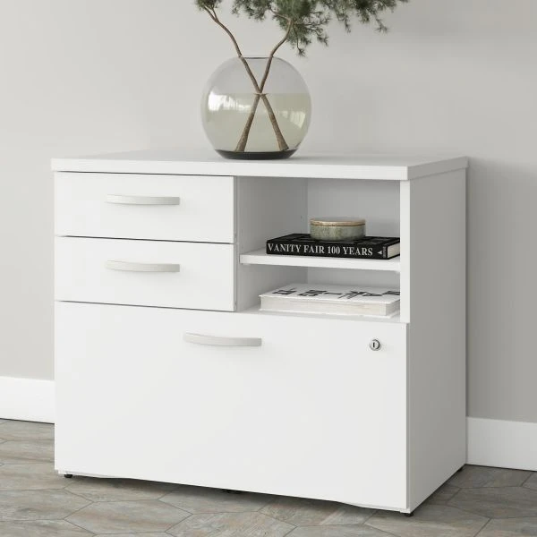 Bush Business Furniture Studio A Office Storage Cabinet With Drawers And Shelves In White 2 Bush Business Furniture Studio A Office Storage Cabinet With Drawers And Shelves In White - Image 2