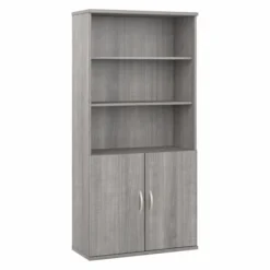 Bush Business Furniture Hybrid Tall 5 Shelf Bookcase With Doors In Platinum Gray