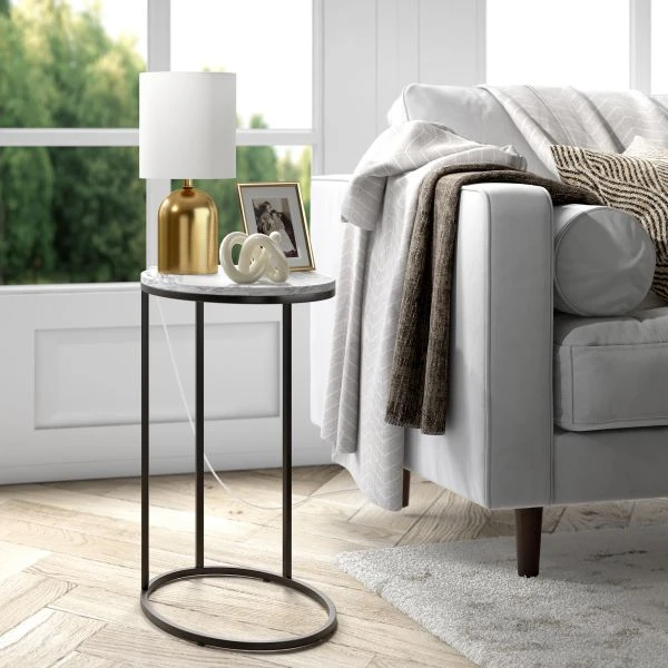 Talbot 13.25" Tall Mini Lamp With Fabric Shade In Brass/White 6 Talbot 13.25" Tall Mini Lamp With Fabric Shade In Brass/White - Image 6