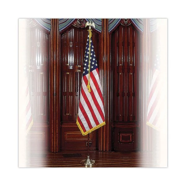 Advantus Deluxe U.S. Flag And Staff Set, 60" X 36" Flag, 8 Ft Oak Staff, 2" Gold Fringe, 7" Goldtone Eagle, Heavyweight Nylon 3 Advantus Deluxe U.S. Flag And Staff Set, 60" X 36" Flag, 8 Ft Oak Staff, 2" Gold Fringe, 7" Goldtone Eagle, Heavyweight Nylon - Image 3