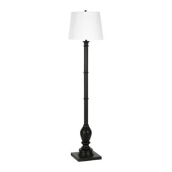 Minnie Farmhouse Floor Lamp With Fabric Shade In Blackened Bronze/White