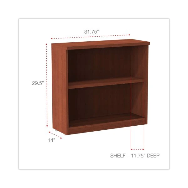 Alera Valencia Series Bookcase, Two-Shelf, 31.75w X 14d X 29.5h, Med Cherry 2 Alera Valencia Series Bookcase, Two-Shelf, 31.75w X 14d X 29.5h, Med Cherry - Image 2