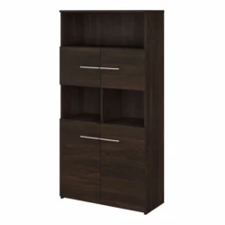 Bush Business Furniture Office 500 5 Shelf Bookcase With Doors In Black Walnut