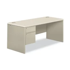 HON 38000 Series Left Pedestal Desk, 66" X 30" X 30", Light Gray/Silver