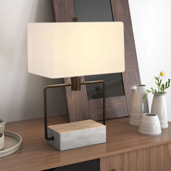 Holden 22.75" Tall Table Lamp With Fabric Shade In Concrete/Blackened Bronze/White 2 Holden 22.75" Tall Table Lamp With Fabric Shade In Concrete/Blackened Bronze/White - Image 2
