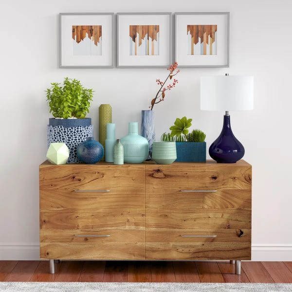 Mirabella 25.5" Tall Table Lamp With Fabric Shade In Navy Blue Glass/White 3 Mirabella 25.5" Tall Table Lamp With Fabric Shade In Navy Blue Glass/White - Image 3