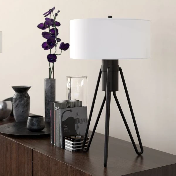 Floyd 25" Tall 2-Light Table Lamp With Fabric Shade In Blackened Bronze/White 2 Floyd 25" Tall 2-Light Table Lamp With Fabric Shade In Blackened Bronze/White - Image 2