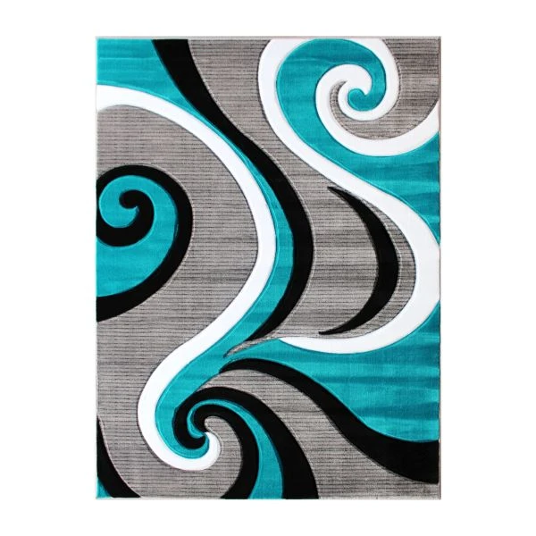 Athos Collection 5' X 7' Turquoise Abstract Area Rug - Olefin Rug With Jute Backing - Hallway, Entryway, Or Bedroom 3 Athos Collection 5' X 7' Turquoise Abstract Area Rug - Olefin Rug With Jute Backing - Hallway, Entryway, Or Bedroom - Image 3
