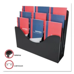Deflecto 3-Tier Document Organizer W/6 Removable Dividers, 13.38w X 3.5d X 11.5h, Black -office furniture sale 92fe0478075a038d4a873810161b8245eb